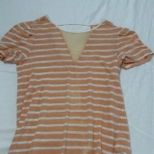 Ella Moss Peach and Cream Striped V-Neck Blouse